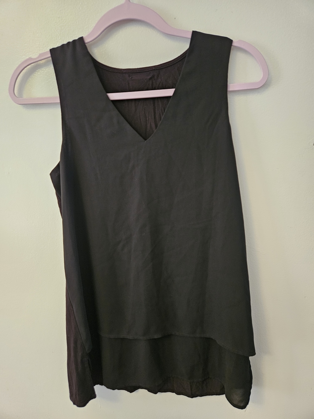 Michael Kors Black Layered V-neck Tank Top with Gold Logo Plate On Back